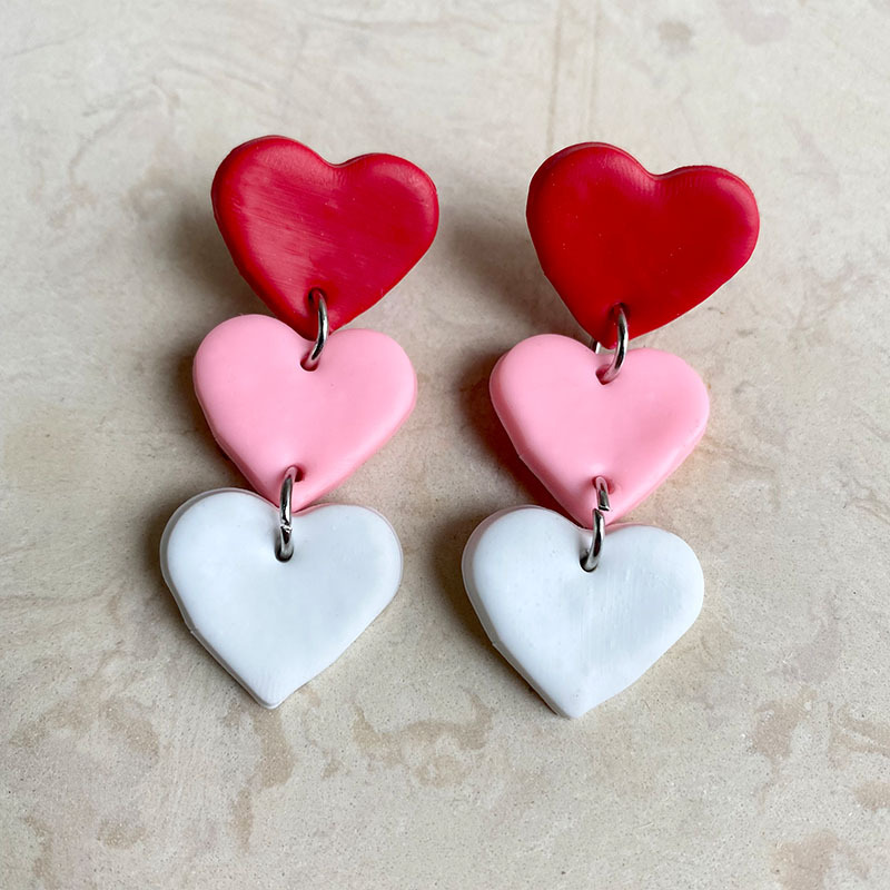 Gradually Changed Color Hearts Clay Earrings