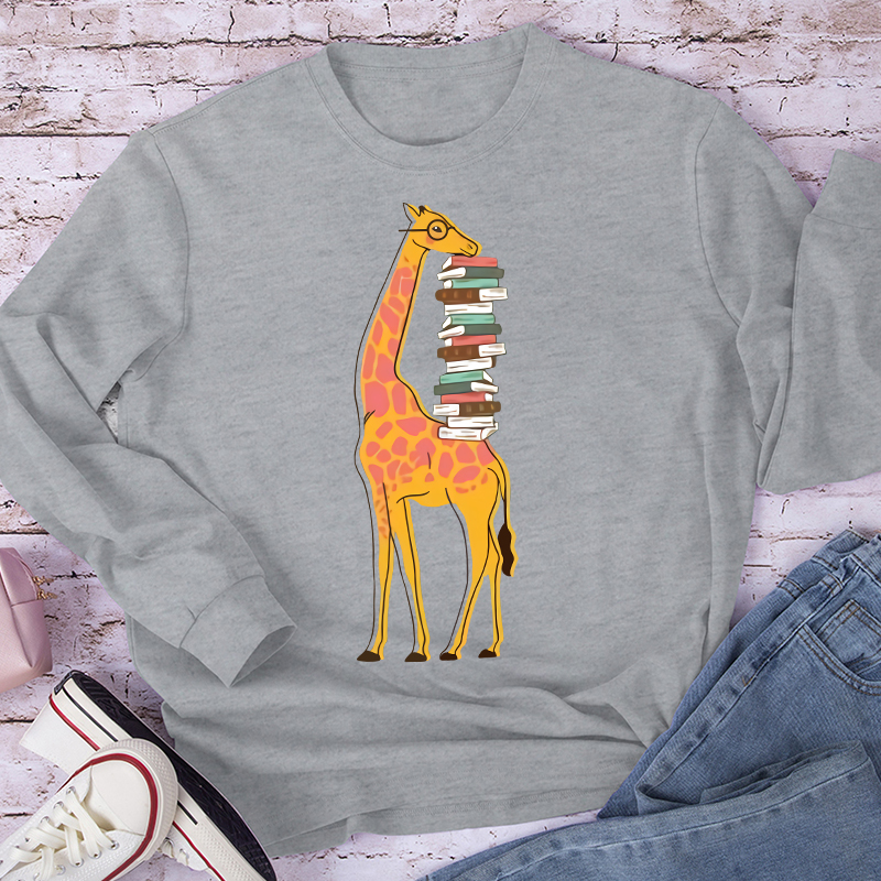 Giraffe And His Books Long Sleeve T-Shirt