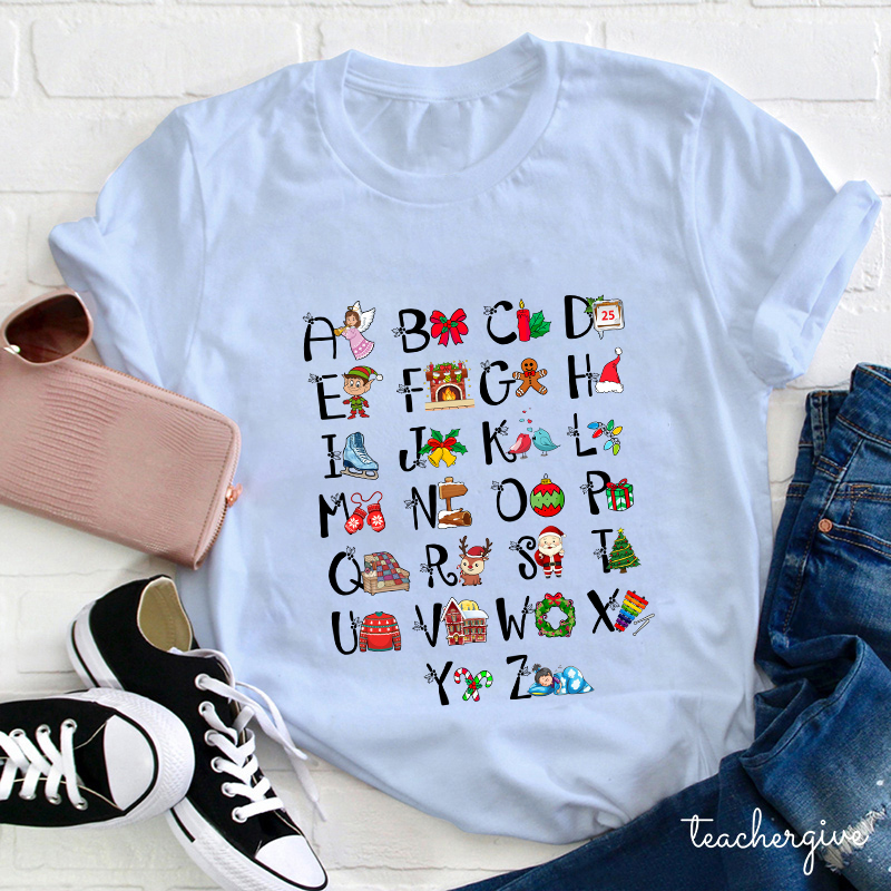 Learn The Alphabet With Christmas Teacher T-Shirt