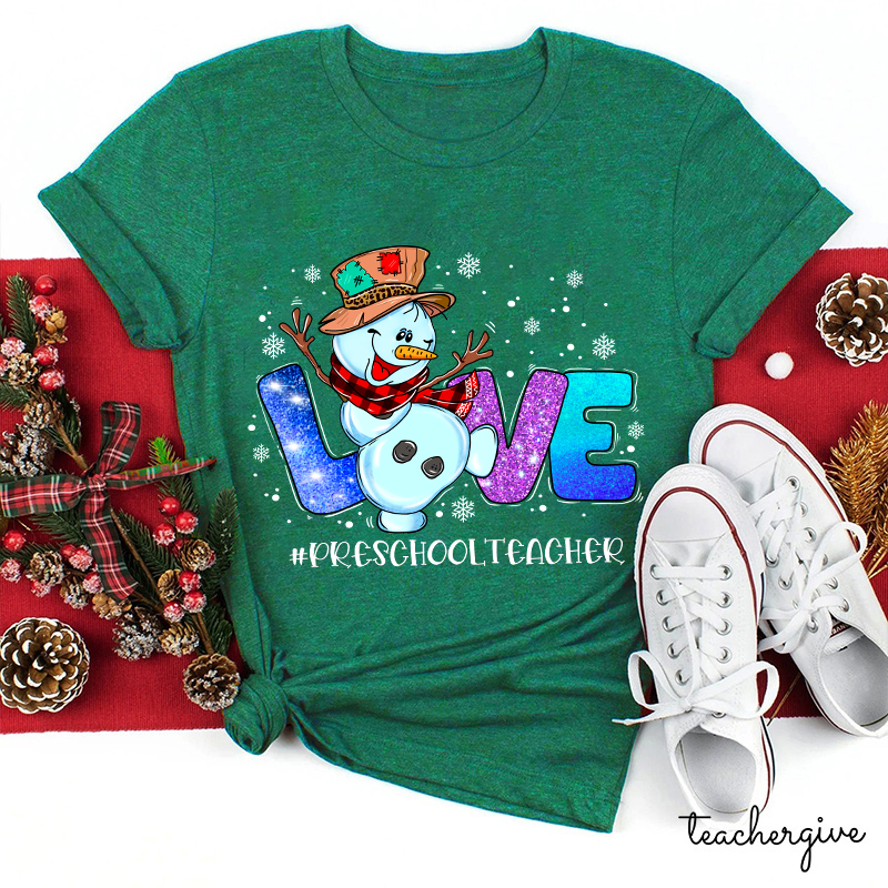 Personalized Snowman Love Shining Christmas Teacher T-Shirt