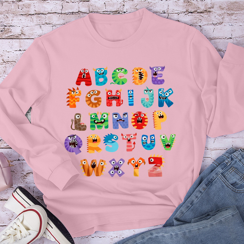 Cute Halloween Monster Alphabet School Long Sleeve T-Shirt