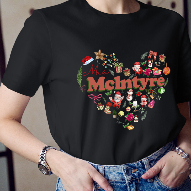 Personalized Christmas Love Heart Teacher T-Shirt