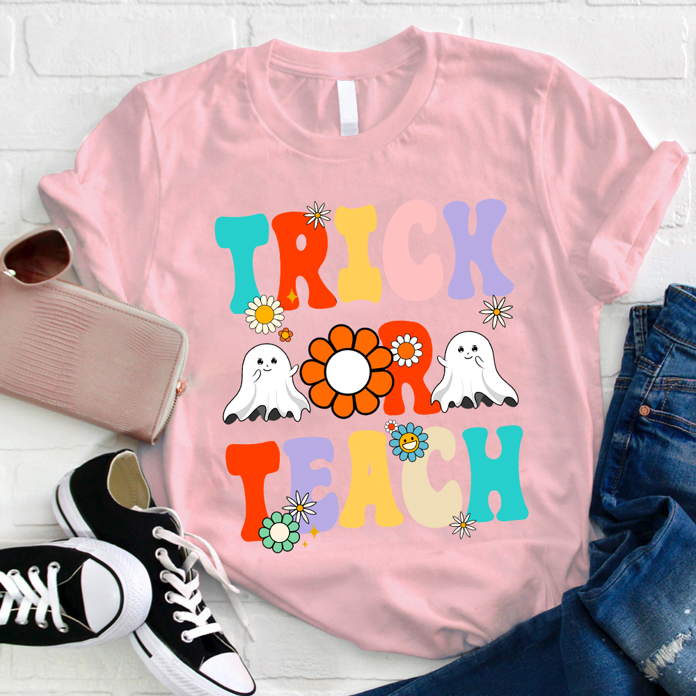 Flower Ghost Halloween Trick Or Teach T-Shirt
