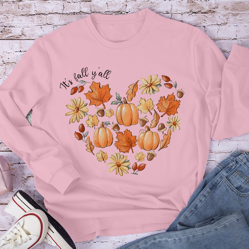 It's Fall Y'all The Heartbeat Of Fall Teacher Long Sleeve T-Shirt