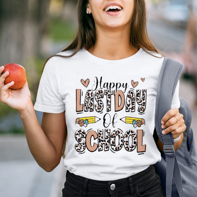 Happy Last Day Of School Leopard Print T-Shirt