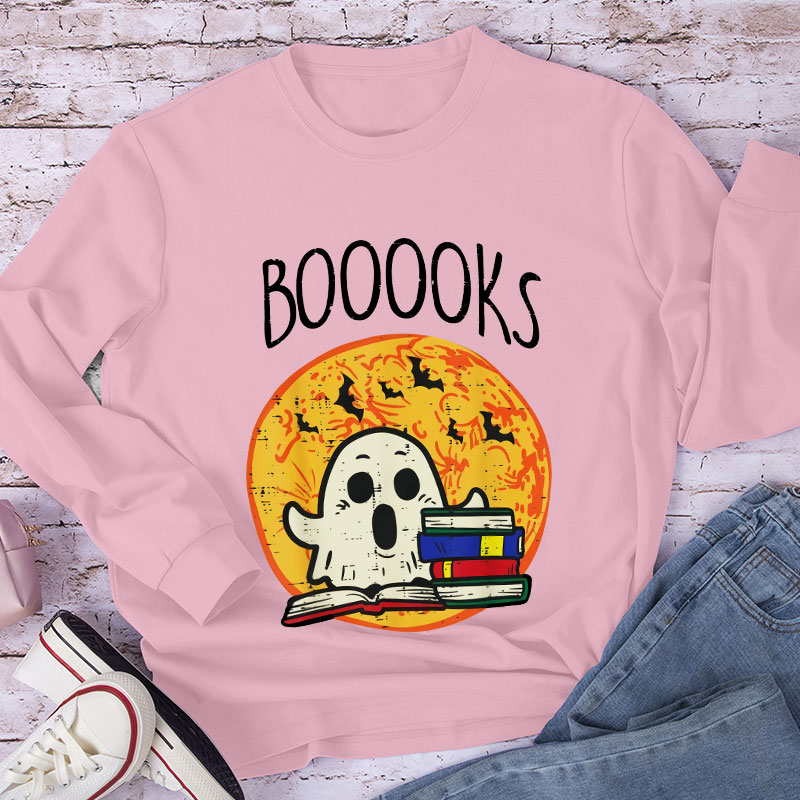 Booooks Ghost Reading Teacher Long Sleeve T-Shirt