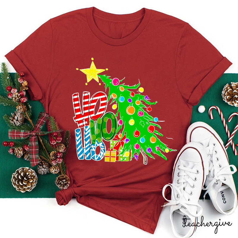 Ho Ho Ho Christmas Tree Teacher T-Shirt