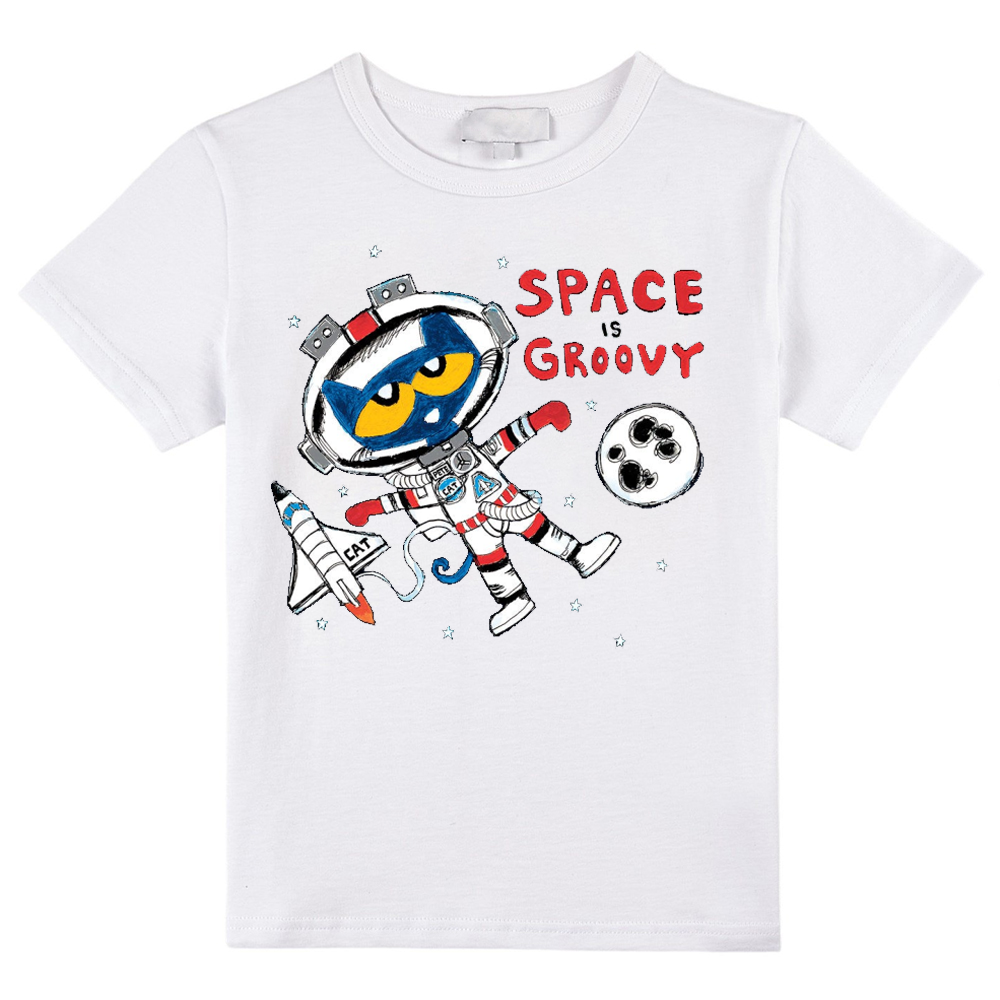 Space Is Groovy Blue Cat Kids T-Shirt