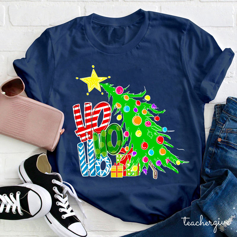 Ho Ho Ho Christmas Tree Teacher T-Shirt