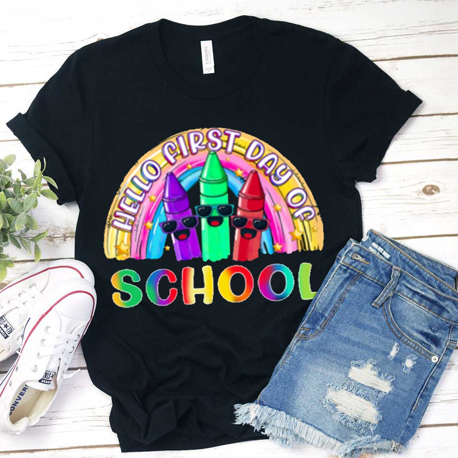Hello First Day Of School Crayons T-Shirt