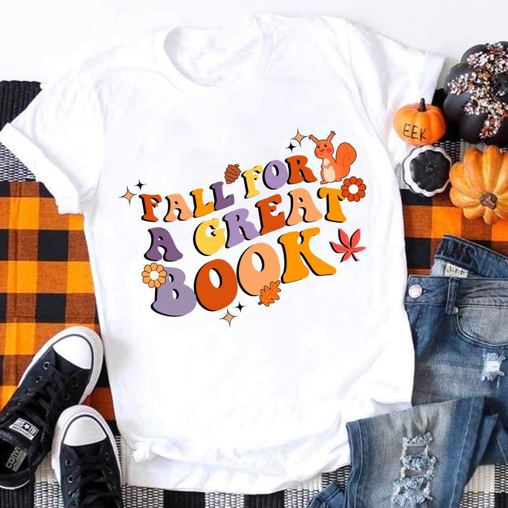 Fall For A Great Book Fallen Leaves Teacher T-Shirt