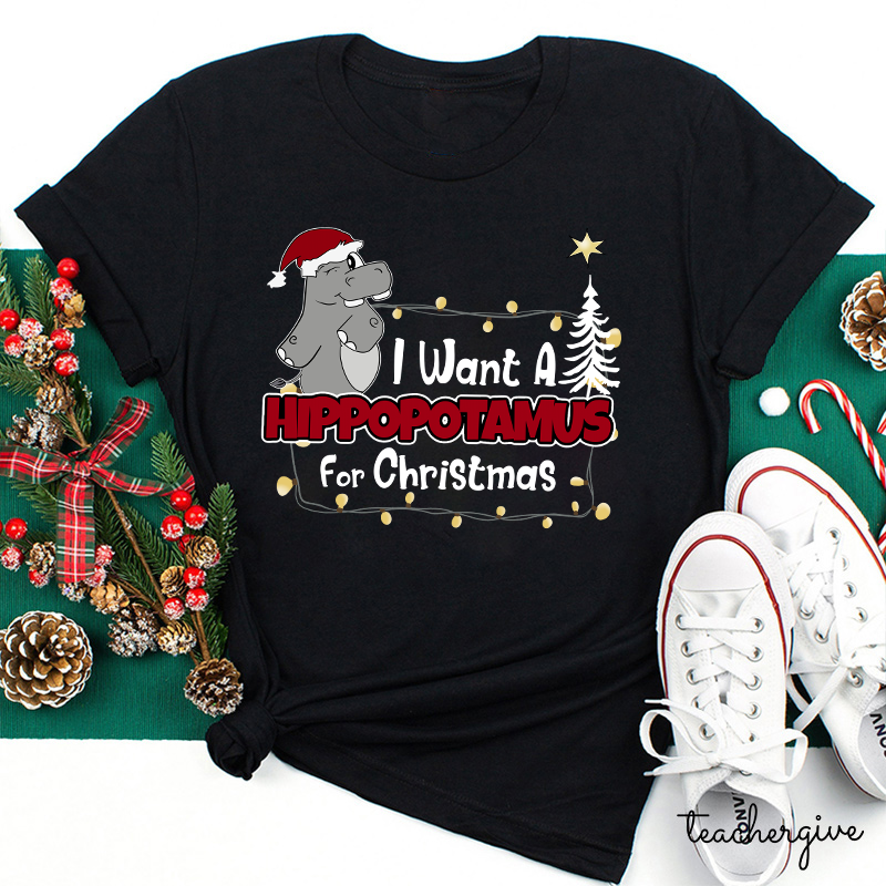 I Want A Hippopotamus For Christmas Teacher T-Shirt