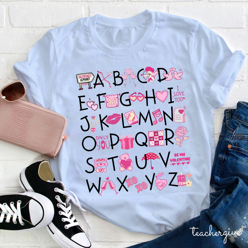 Valentine Vibes Alphabet Teacher T-Shirt