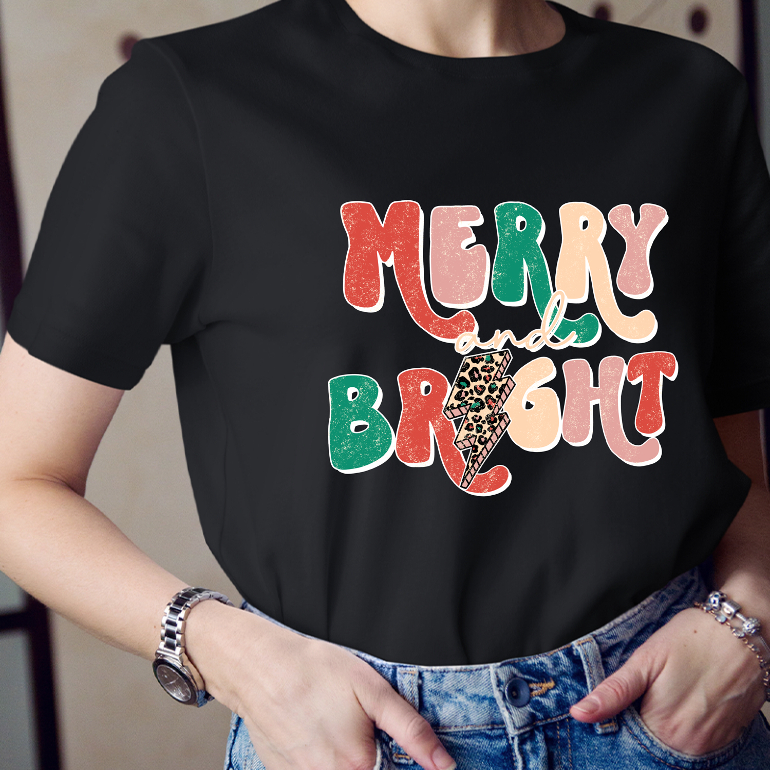 Merry And Bright Leopard Teacher T-Shirt
