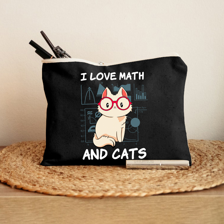 I Love Math And Cats Funny Makeup Bag