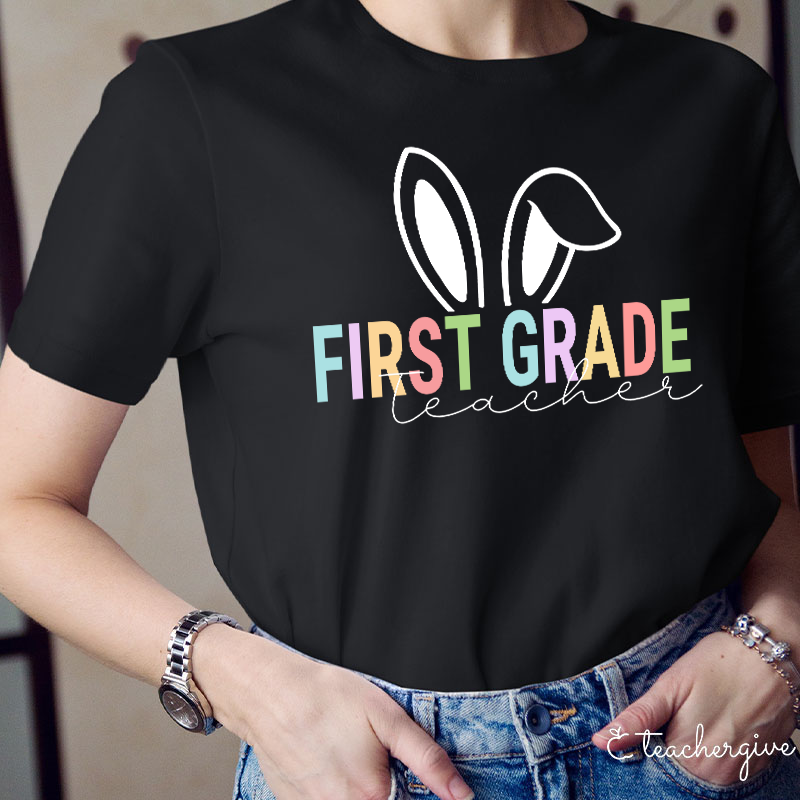 Personalized Grade Bunny Ears Teacher T-Shirt