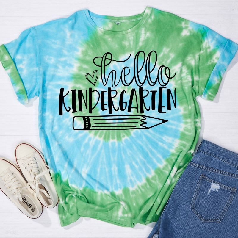 Personalized Hello Kindergarten Teacher Tie-dye T-Shirt