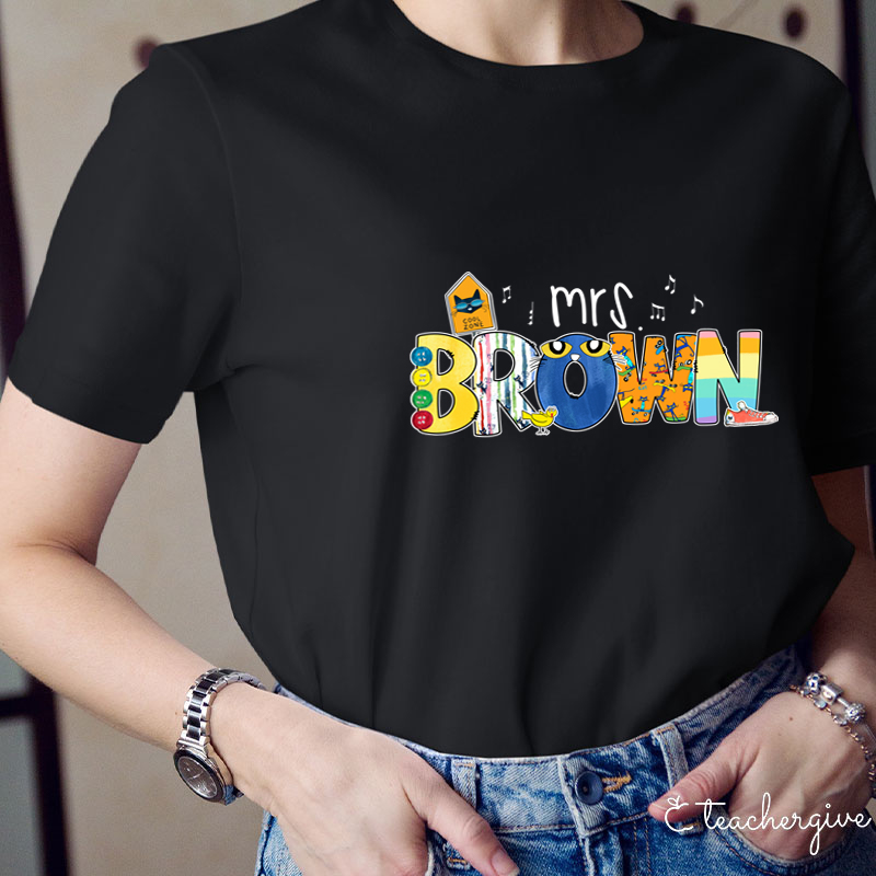 Personalized Name Smile Cat Teacher T-Shirt