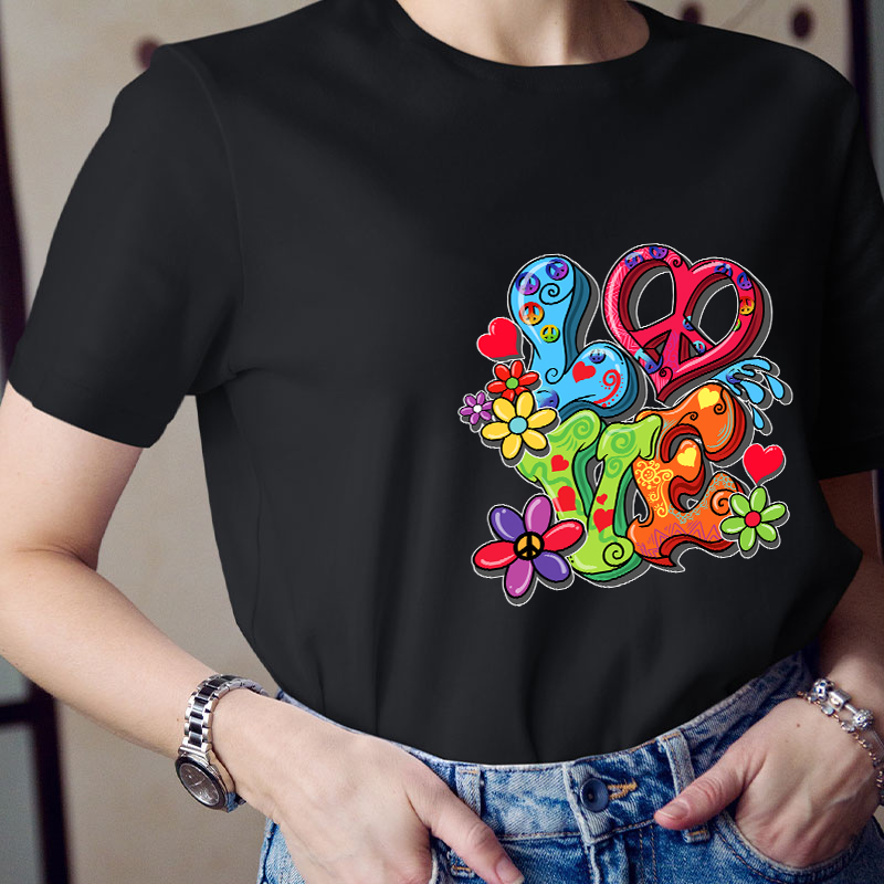Love Flower And Heart Teacher T-Shirt