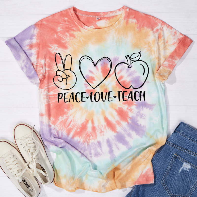 Peace Love Teach Teacher Tie-dye T-Shirt