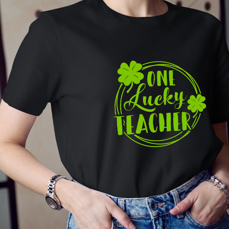 Circle Shamrocks One Lucky Teacher T-Shirt