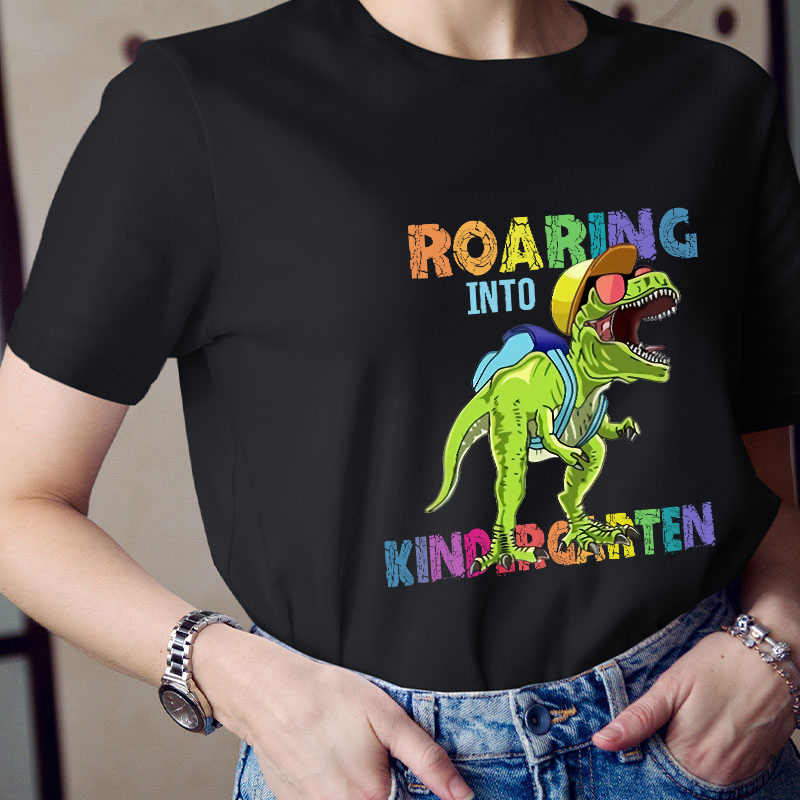 Personalized Roaring Into Kindergarten Dinosaur T-Shirt