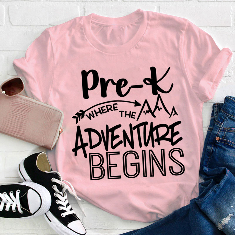 Personalized Grade Pre-K Where The Adventure Begins Teacher T-Shirt