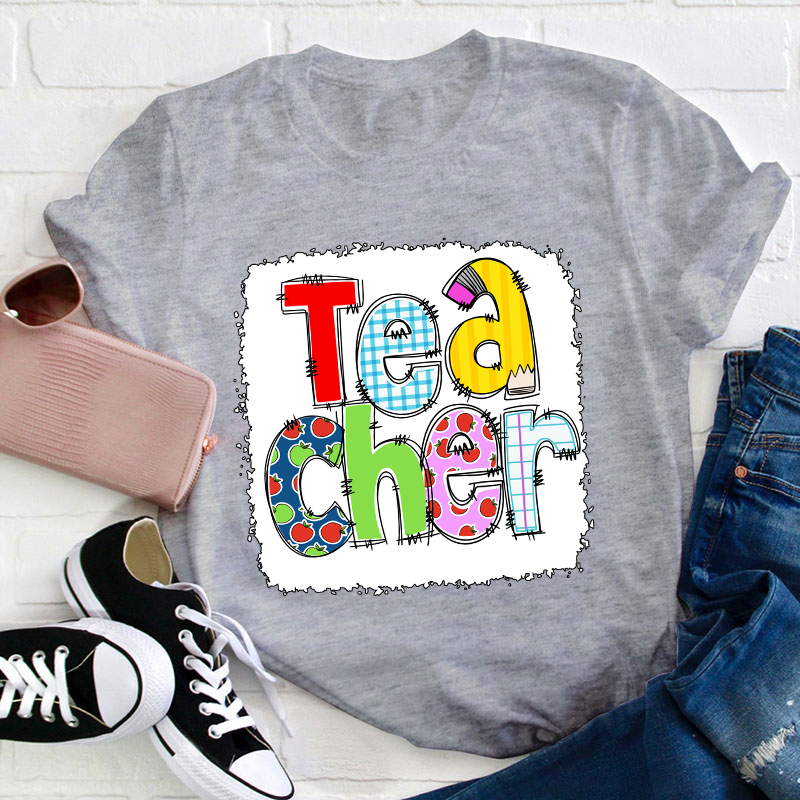 Teacher Letter Pencil Apple Pattern  T-Shirt