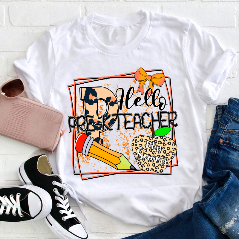 Personalized Name And Grade Hello Teacher T-Shirt