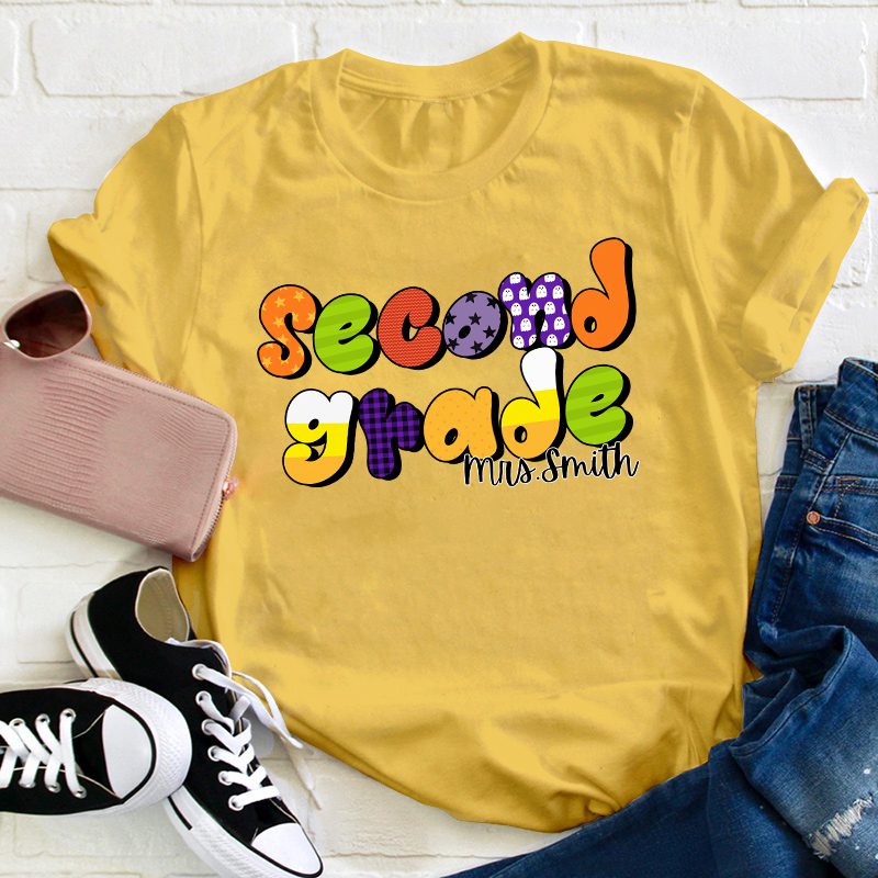 Personalized Name And Grade Happy Halloween Teacher T-Shirt