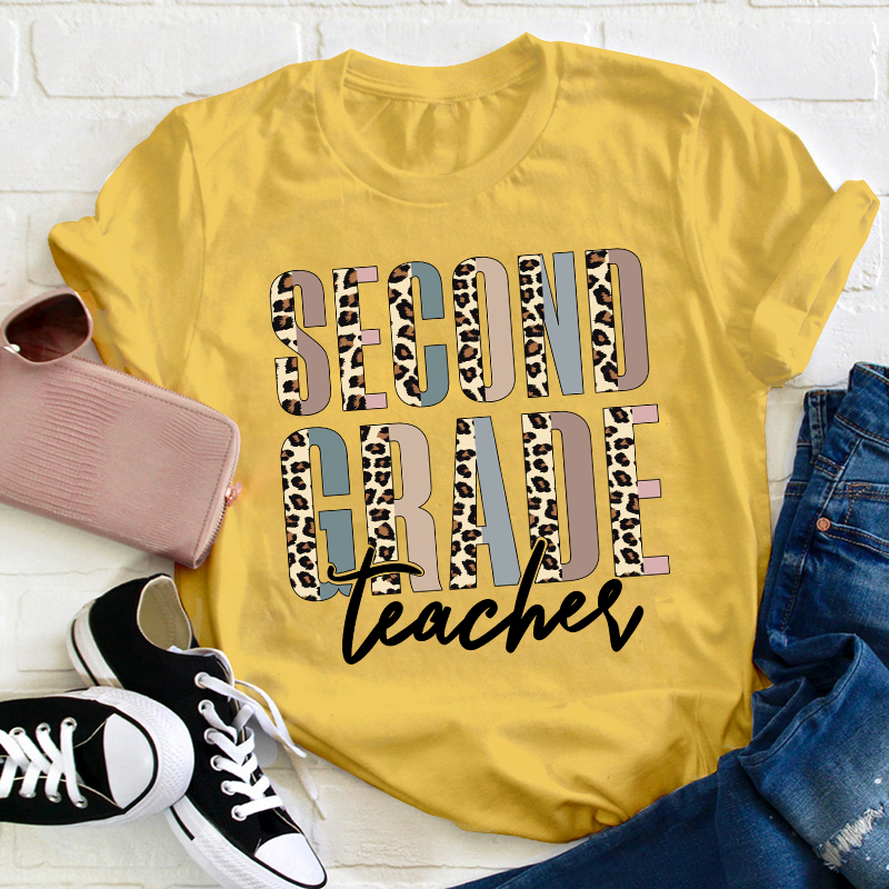 Personalized Grade Color Leopard Print Teacher T-Shirt