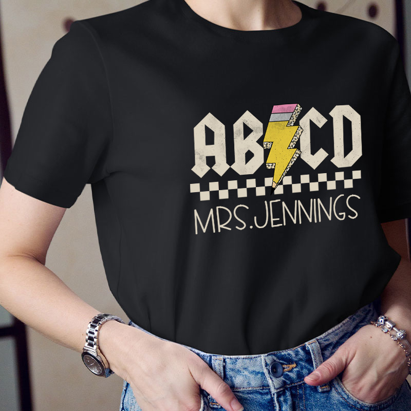 Personalized Name Alphabet And Lightning Pencil Teacher T-Shirt