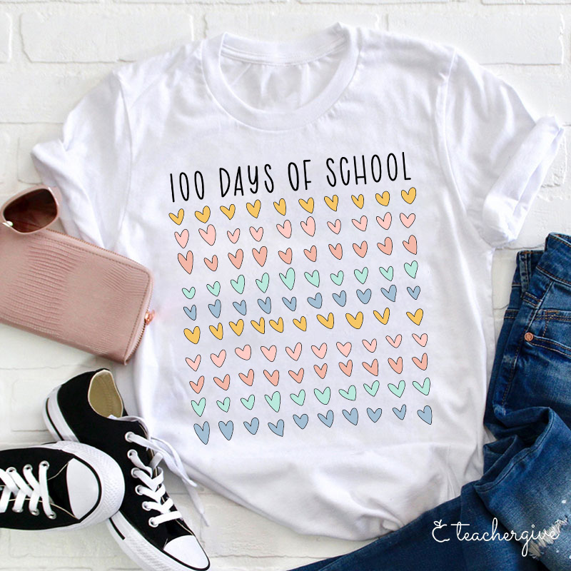 100 Days Of School 100 Hearts Teacher T-Shirt