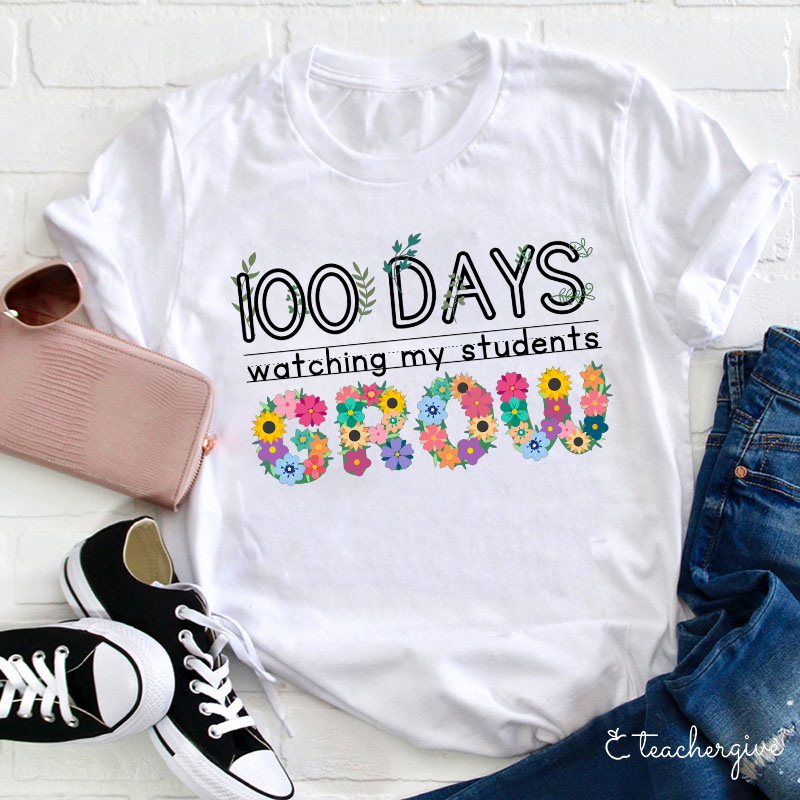 100 Days Watching My Students Grow Wreath Teacher T-Shirt