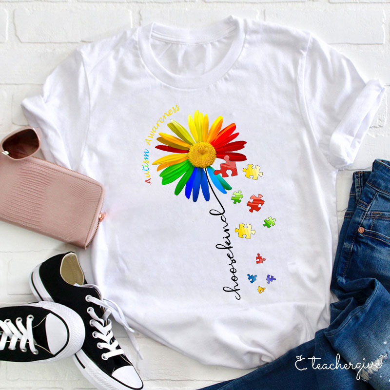 Autism Awareness Choose Kind Colorful Daisy Teacher T-Shirt