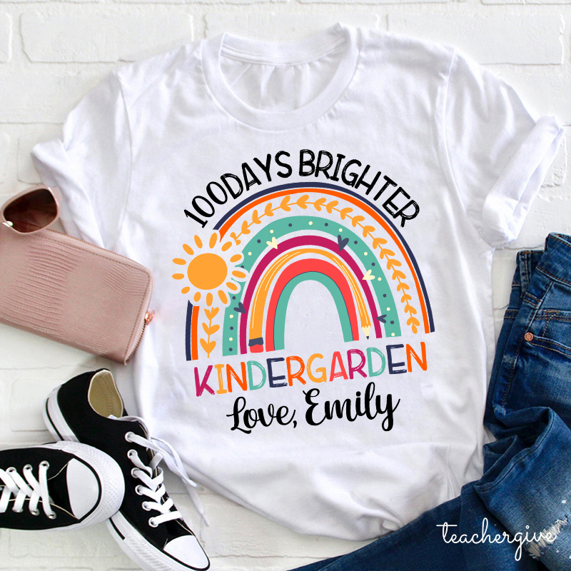 Personalized 100 Days Brighter Teacher T-Shirt
