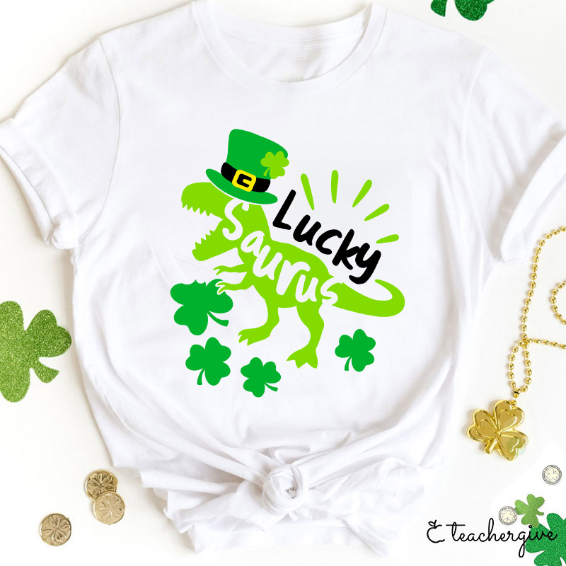 Luck Saurus Eating Clovers Teacher T-Shirt