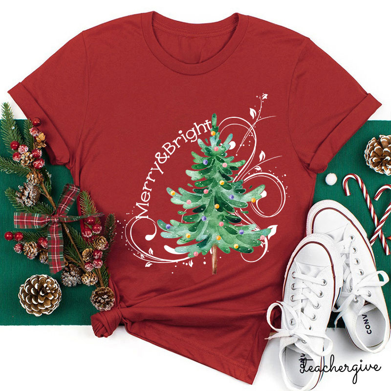 Merry And Bright Christmas Teacher T-Shirt