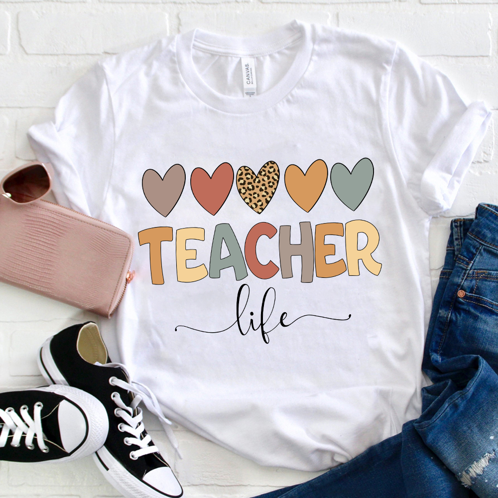 Teachr Life Leopard Print Heart T-Shirt