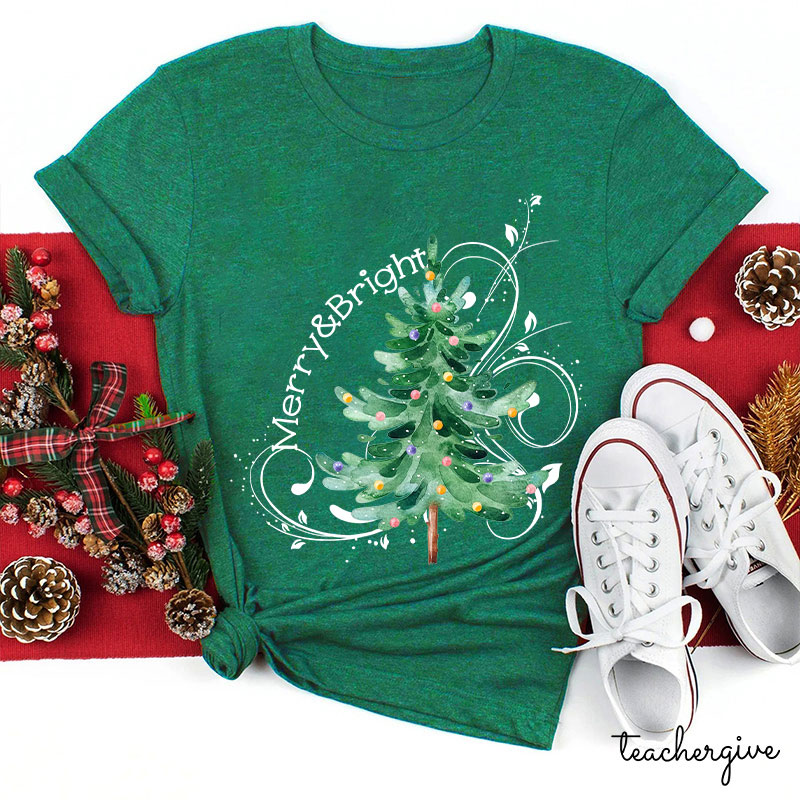 Merry And Bright Christmas Teacher T-Shirt