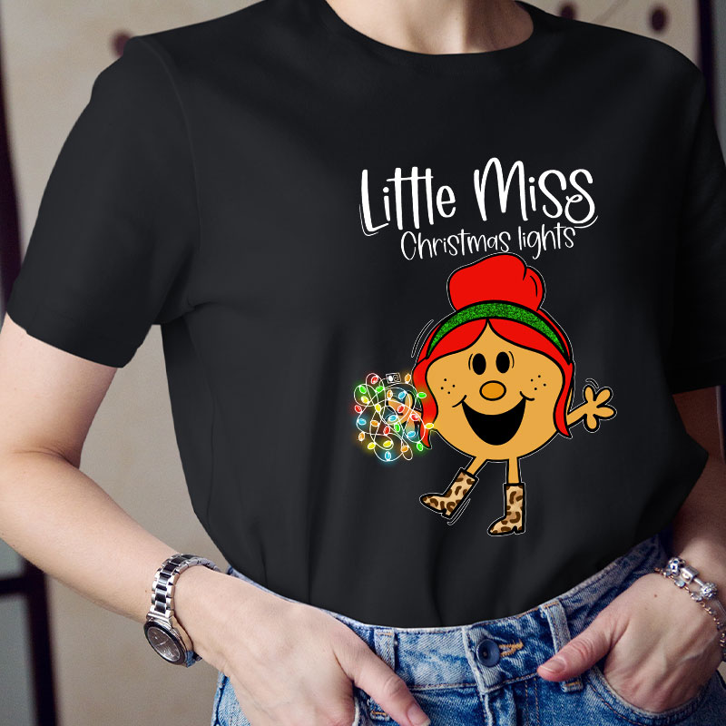 Little Miss Christmas Lights Teacher T-Shirt