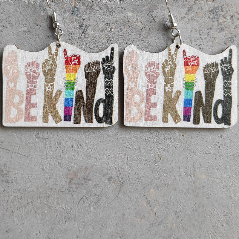 Be Kind Colorful  Wooden Earrings