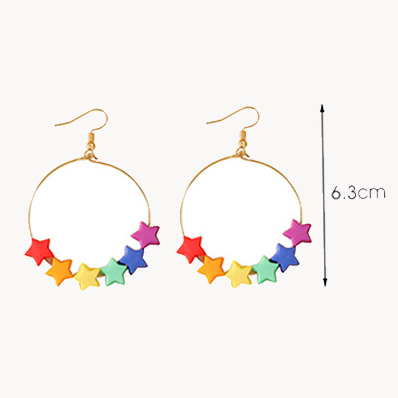 Colorful Stars Round Metal Earrings
