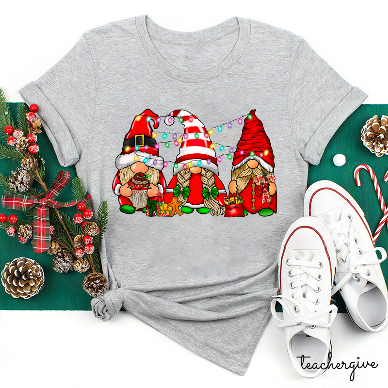 Gnomes Christmas Lights Teacher T-Shirt
