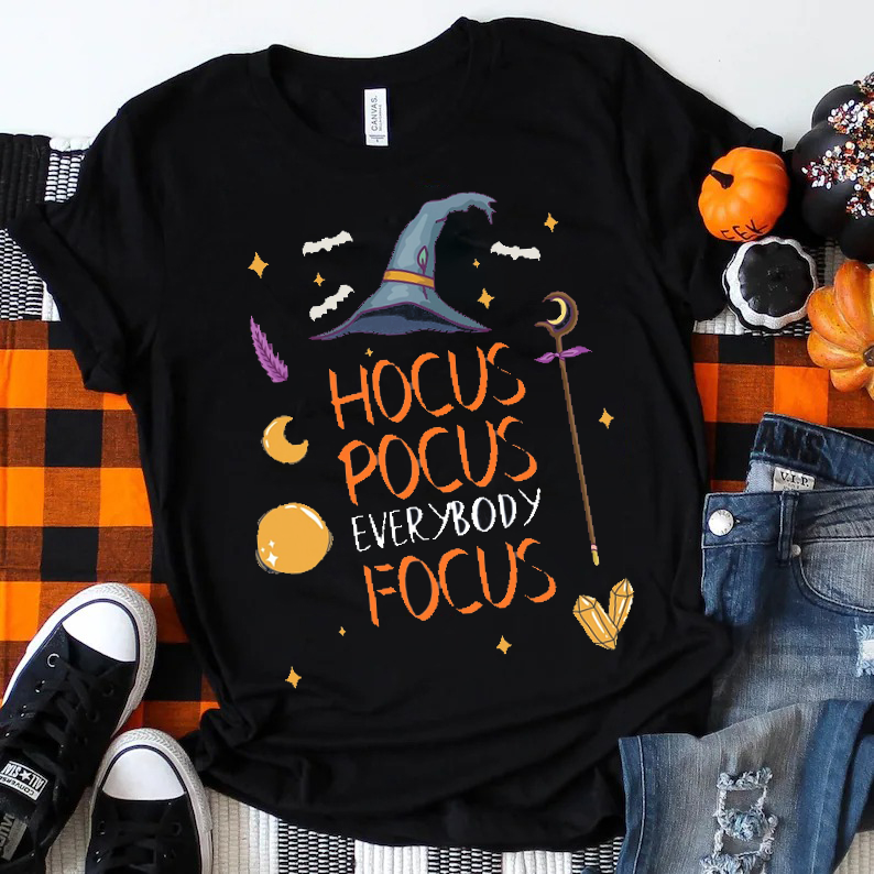 Hocus Pocus Everybody  Focus Magic Hat And Wand T-Shirt