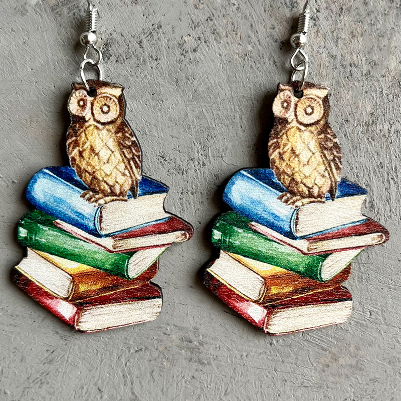 Wooden Owl Grimoire Earrings