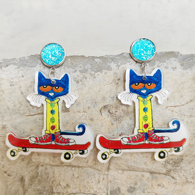 A Cat Playing Skateboard Acrylic  Earrings