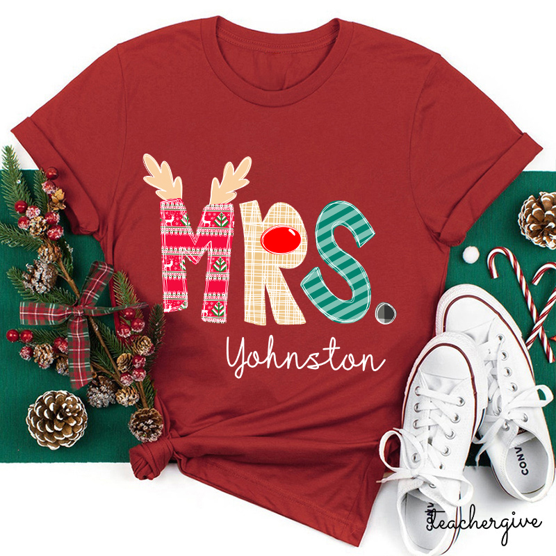 Personalized Christmas Classic Pattern Teacher Name Teacher T-Shirt
