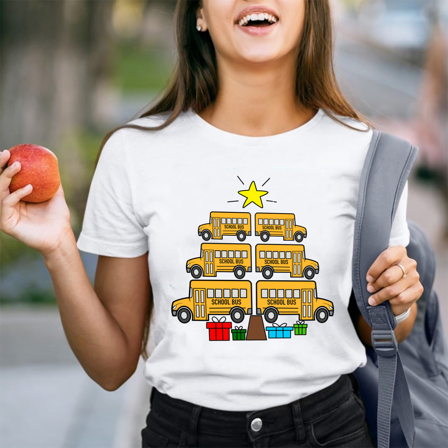 Our School Bus Deliver Christmas Presents Also Teacher T-Shirt