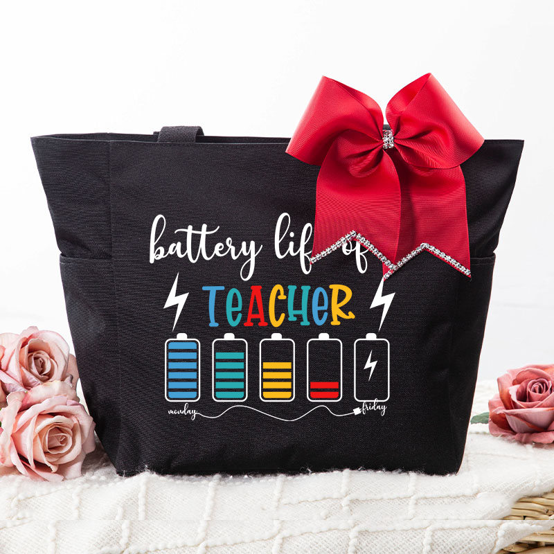 Battery Life Of A Teacher  Large Tote Bag